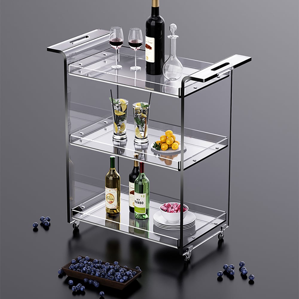 HMR - 27.6" Modern Acrylic Bar Cart with Handles