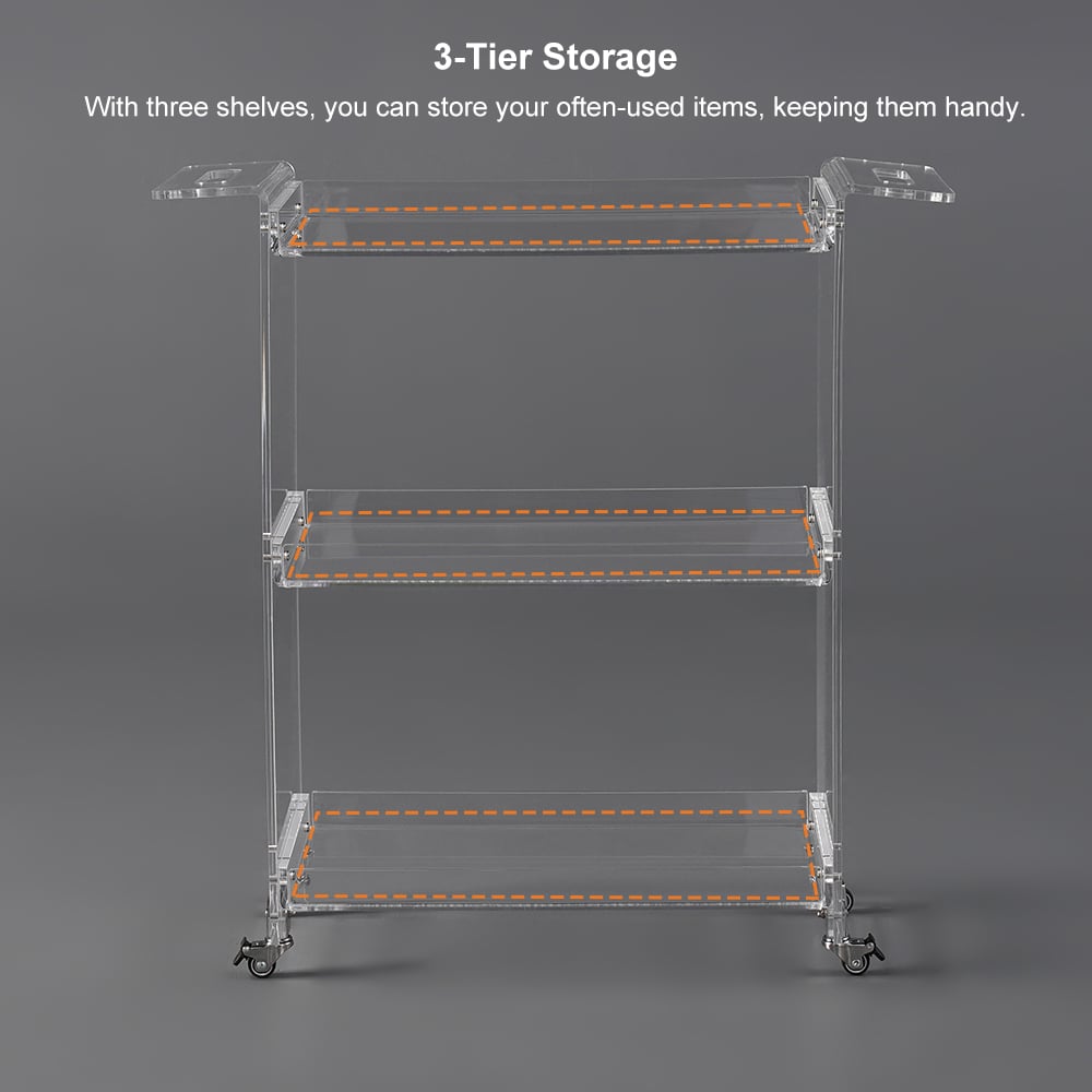 HMR - 27.6" Modern Acrylic Bar Cart with Handles