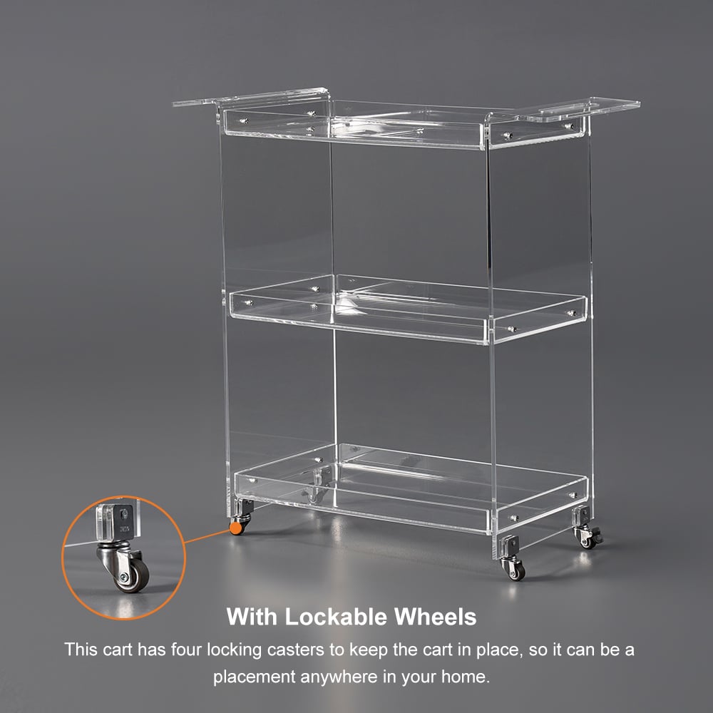 HMR - 27.6" Modern Acrylic Bar Cart with Handles