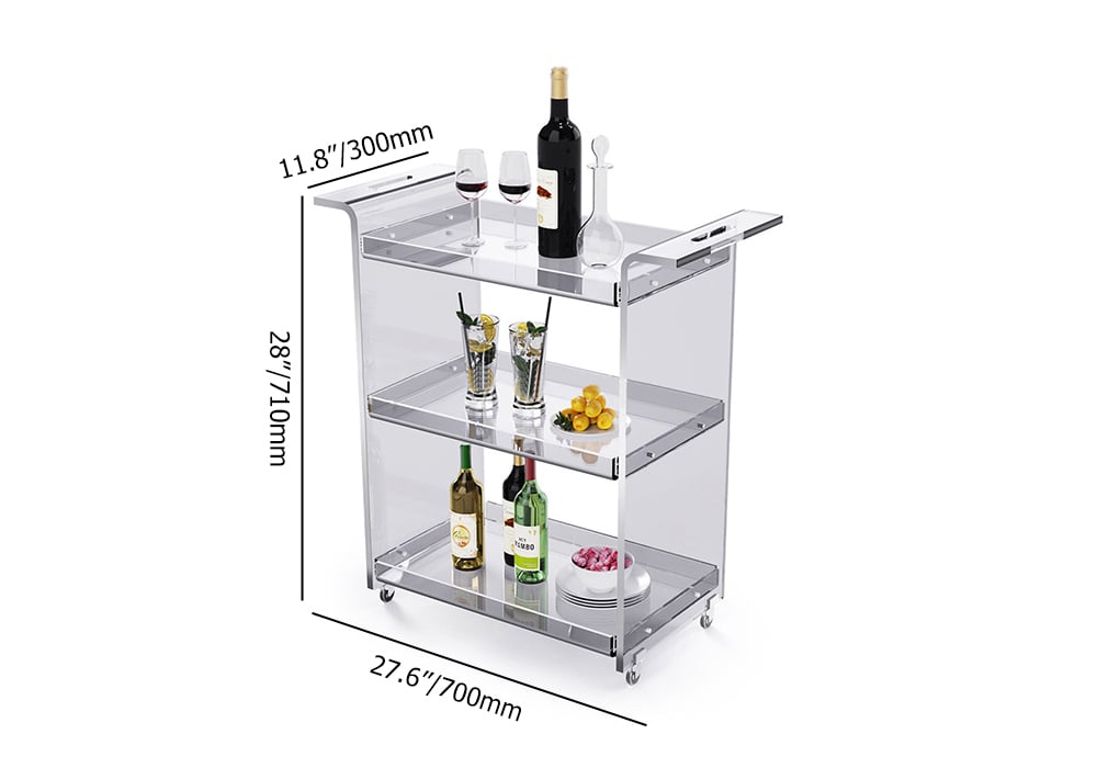 HMR - 27.6" Modern Acrylic Bar Cart with Handles