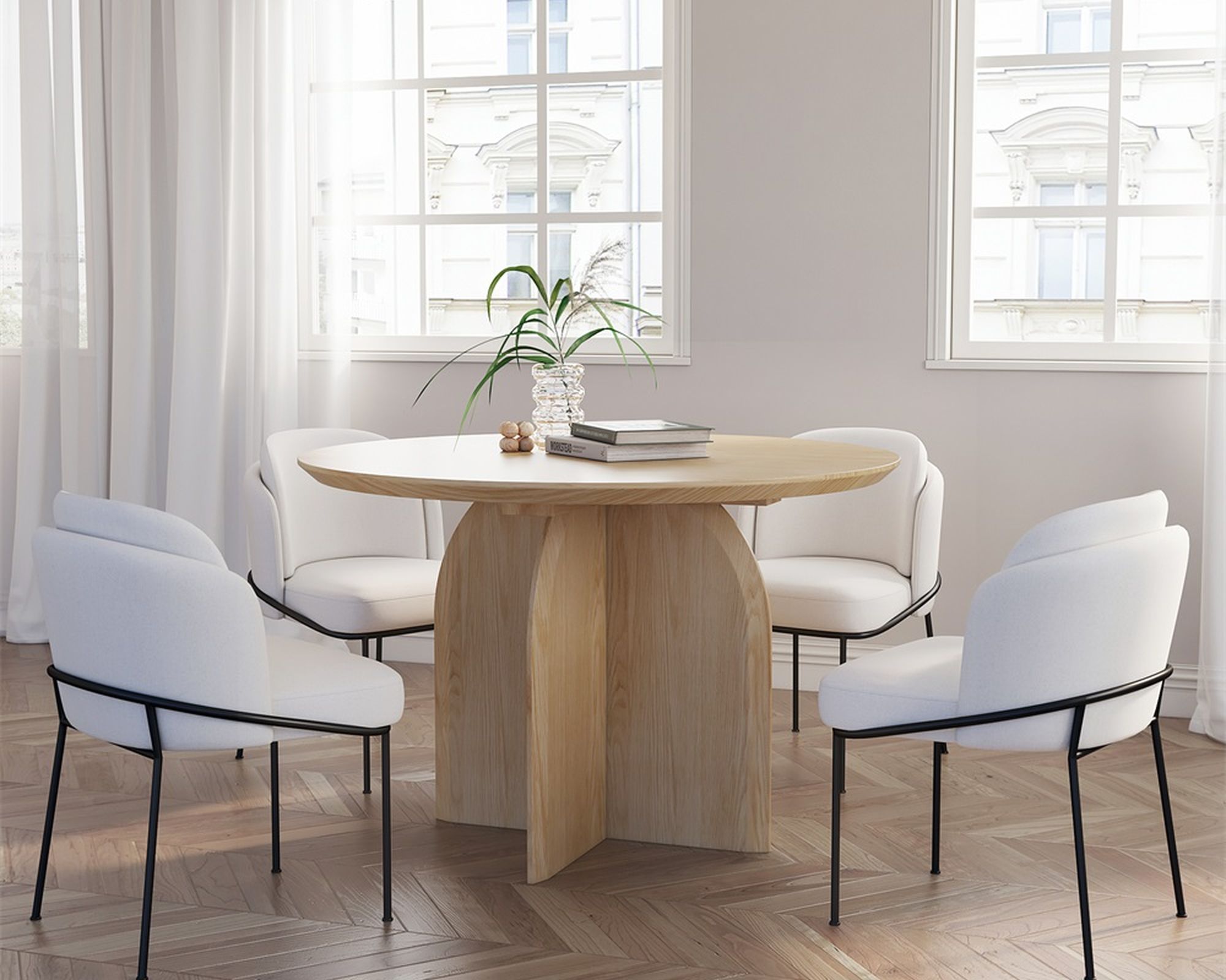 HMR Modern Wood Round Dining Table - Natural, 53.1" (Seats 4-6 People)