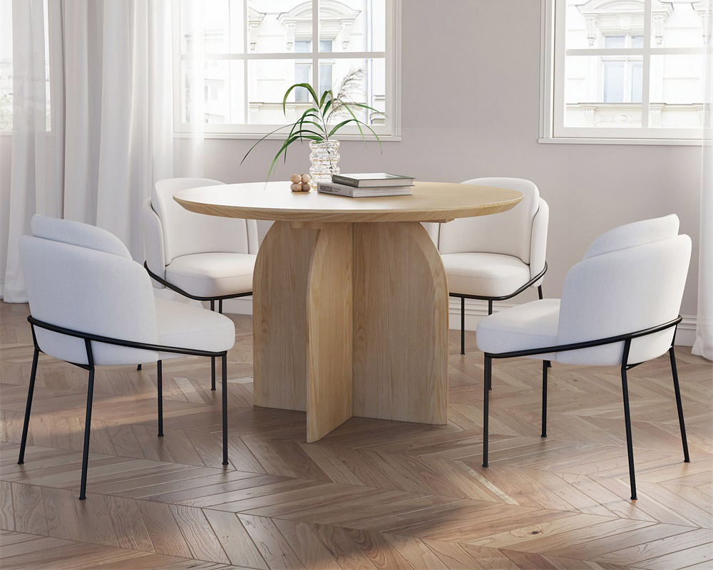 HMR Modern Wood Round Dining Table - Natural, 53.1" (Seats 4-6 People)