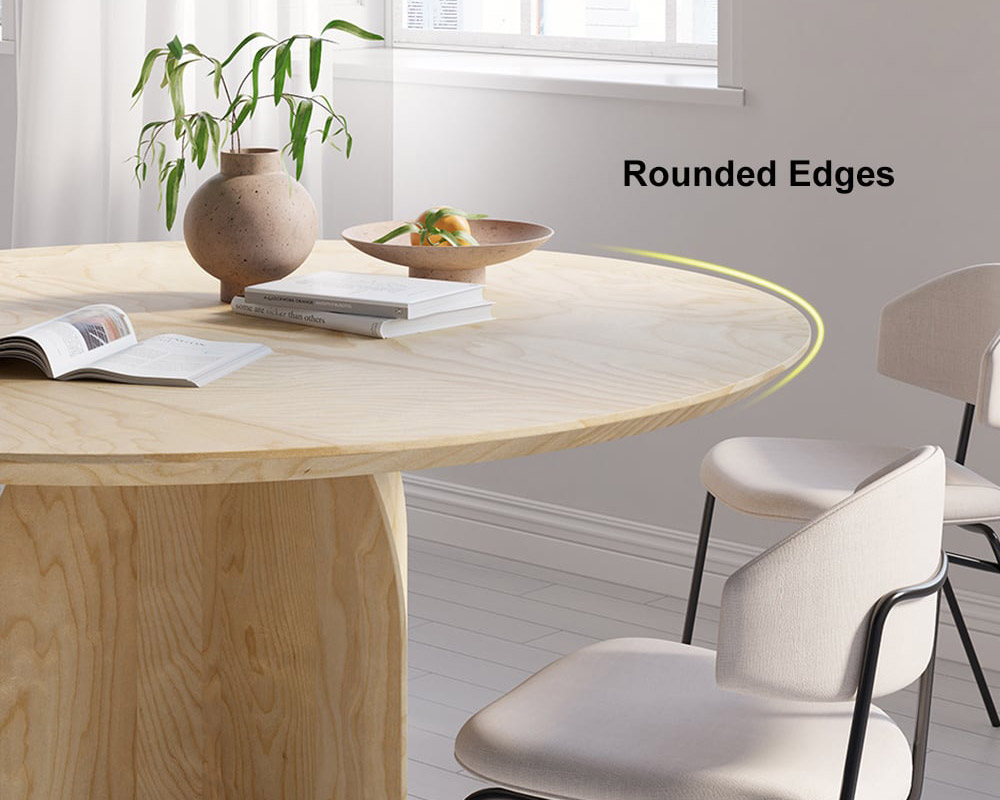 HMR Modern Wood Round Dining Table - Natural, 53.1" (Seats 4-6 People)