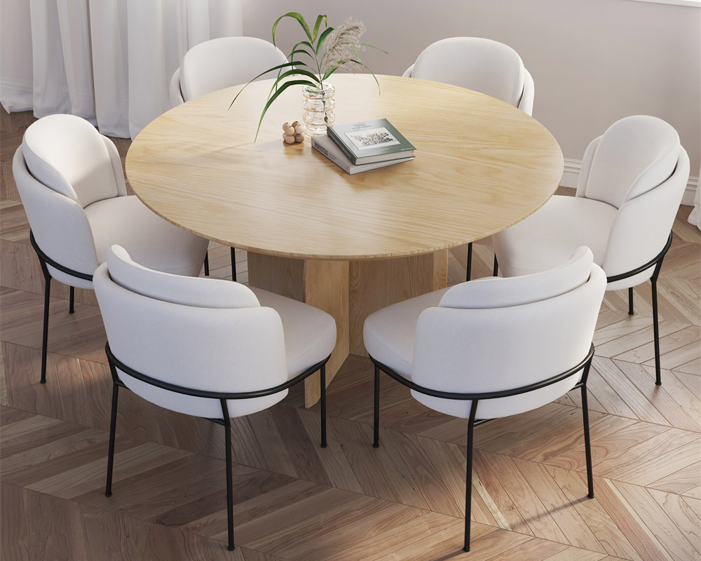 HMR Modern Wood Round Dining Table - Natural, 53.1" (Seats 4-6 People)