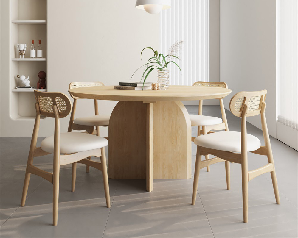 HMR Modern Wood Round Dining Table - Natural, 53.1" (Seats 4-6 People)