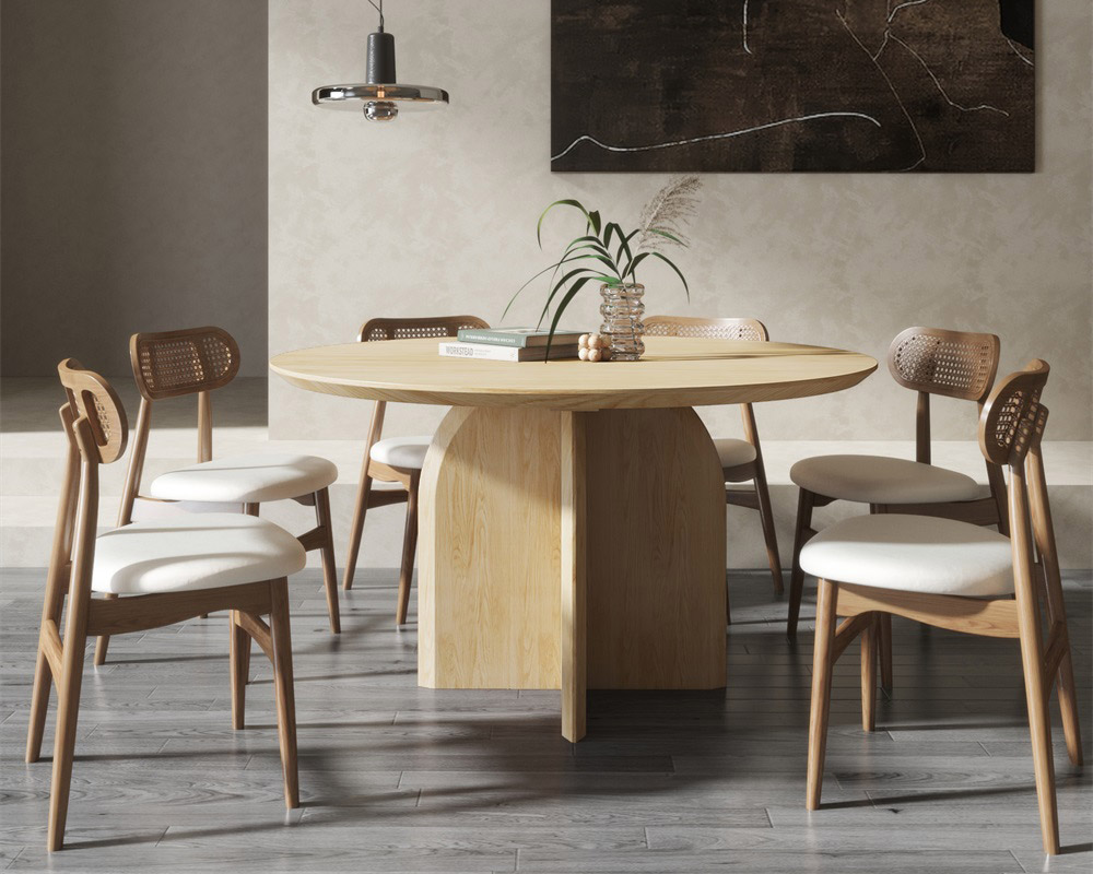 HMR Modern Wood Round Dining Table - Natural, 53.1" (Seats 4-6 People)