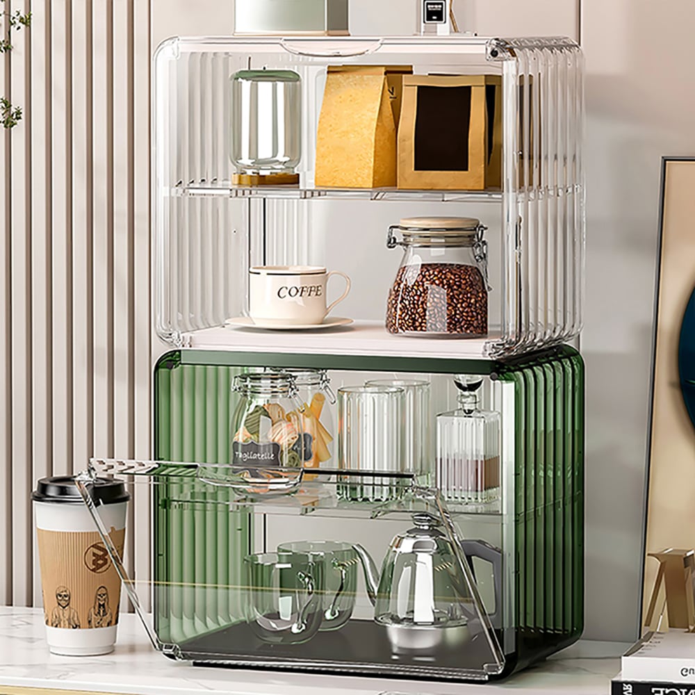 HMR Modern 2-Tier Transparent Desk Organizer Storage Rack Acrylic Adjustable Shelf - White