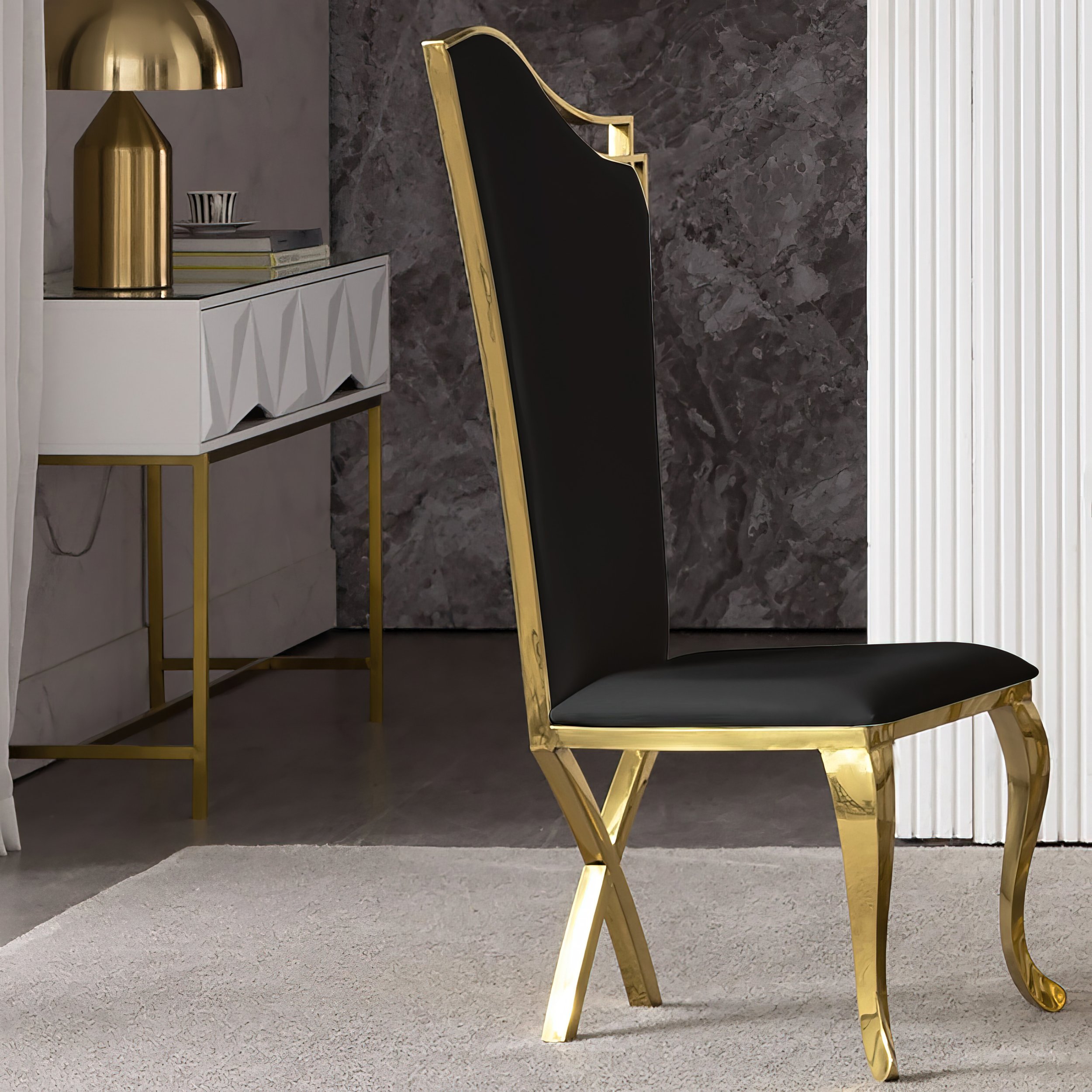 HMR Affordable Luxury Modern Dining Chairs with PU Leather Upholstery (Set of 2) - Black/Gold