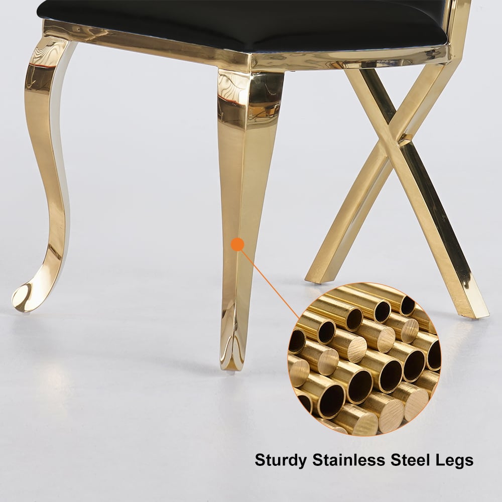 HMR Affordable Luxury Modern Dining Chairs with PU Leather Upholstery (Set of 2) - Black/Gold