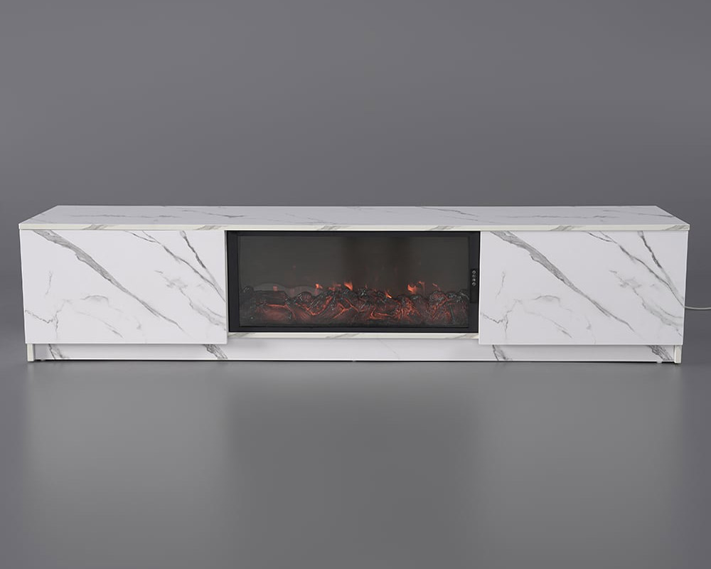 HMR Electric Fireplace TV Stand with 2 Drawers - White, MDF, 70.9"W×15.4"D×15.4"H