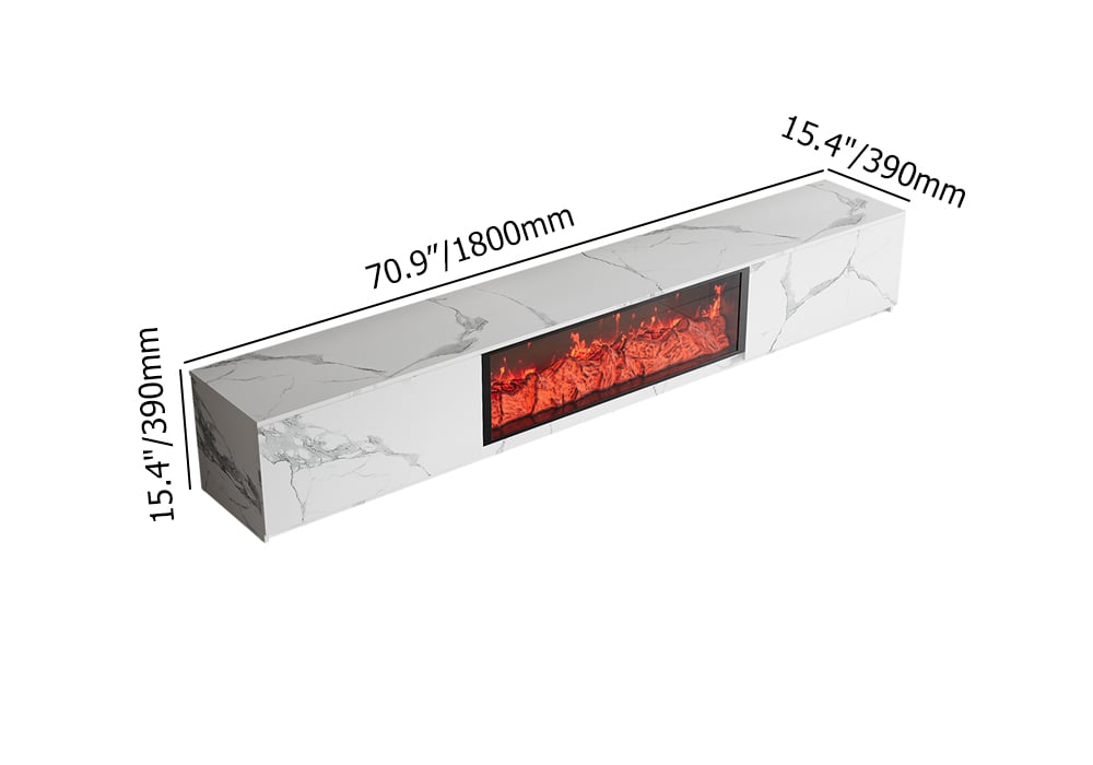 HMR Electric Fireplace TV Stand with 2 Drawers - White, MDF, 70.9"W×15.4"D×15.4"H