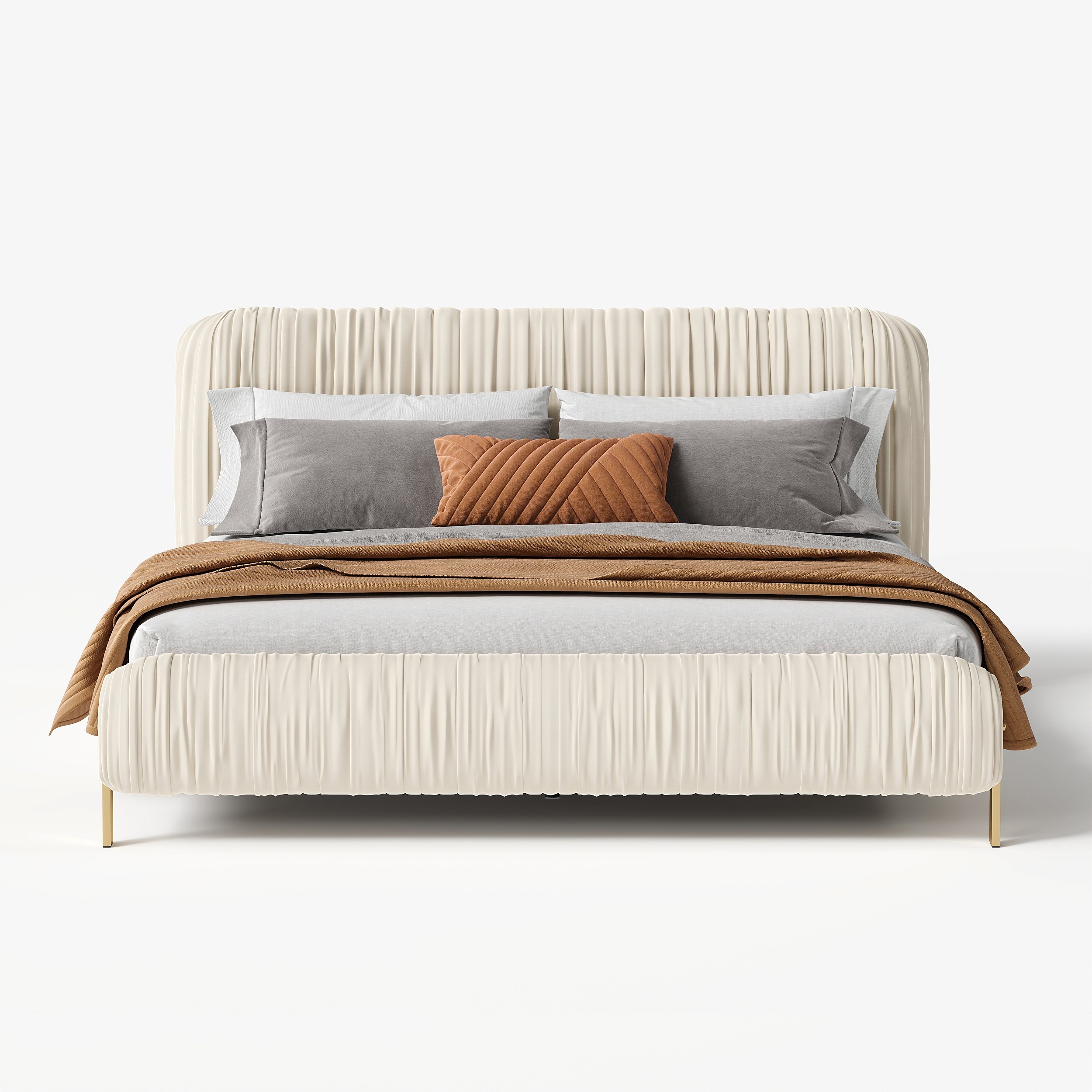 HMR - King Size Velvet Ruched Upholstered Bed Frame with Headboard & 2 Fluted Nightstands Set