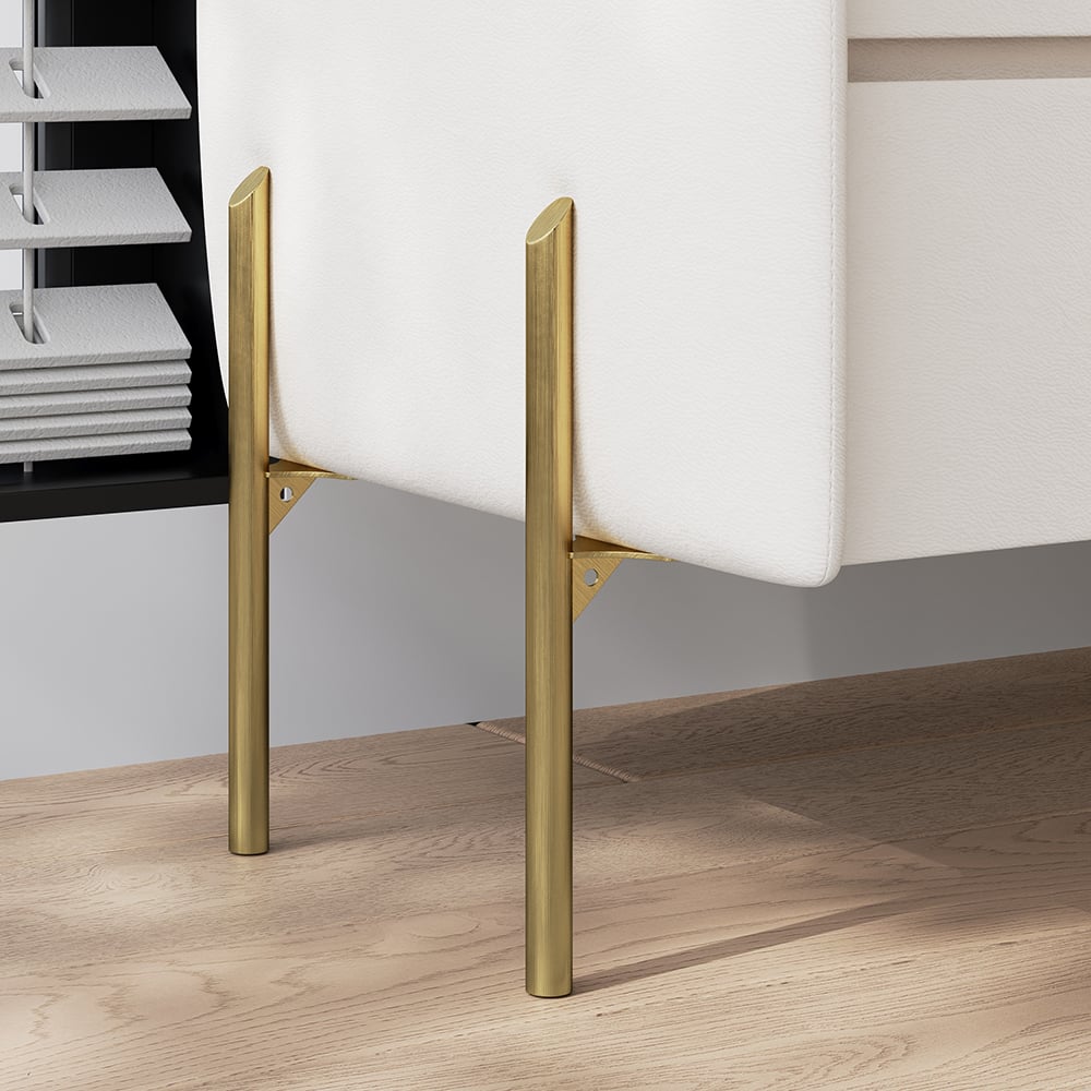 HMR - Modern White 2 Drawer Leather Nightstand Bedside Table with Glass Top