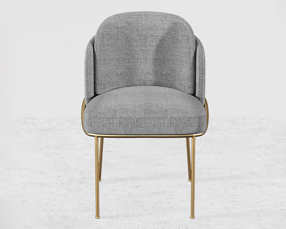 HMR Linenic Series Modern Dining Chairs with Linen Upholstery - Gray/Gold, Set of 8