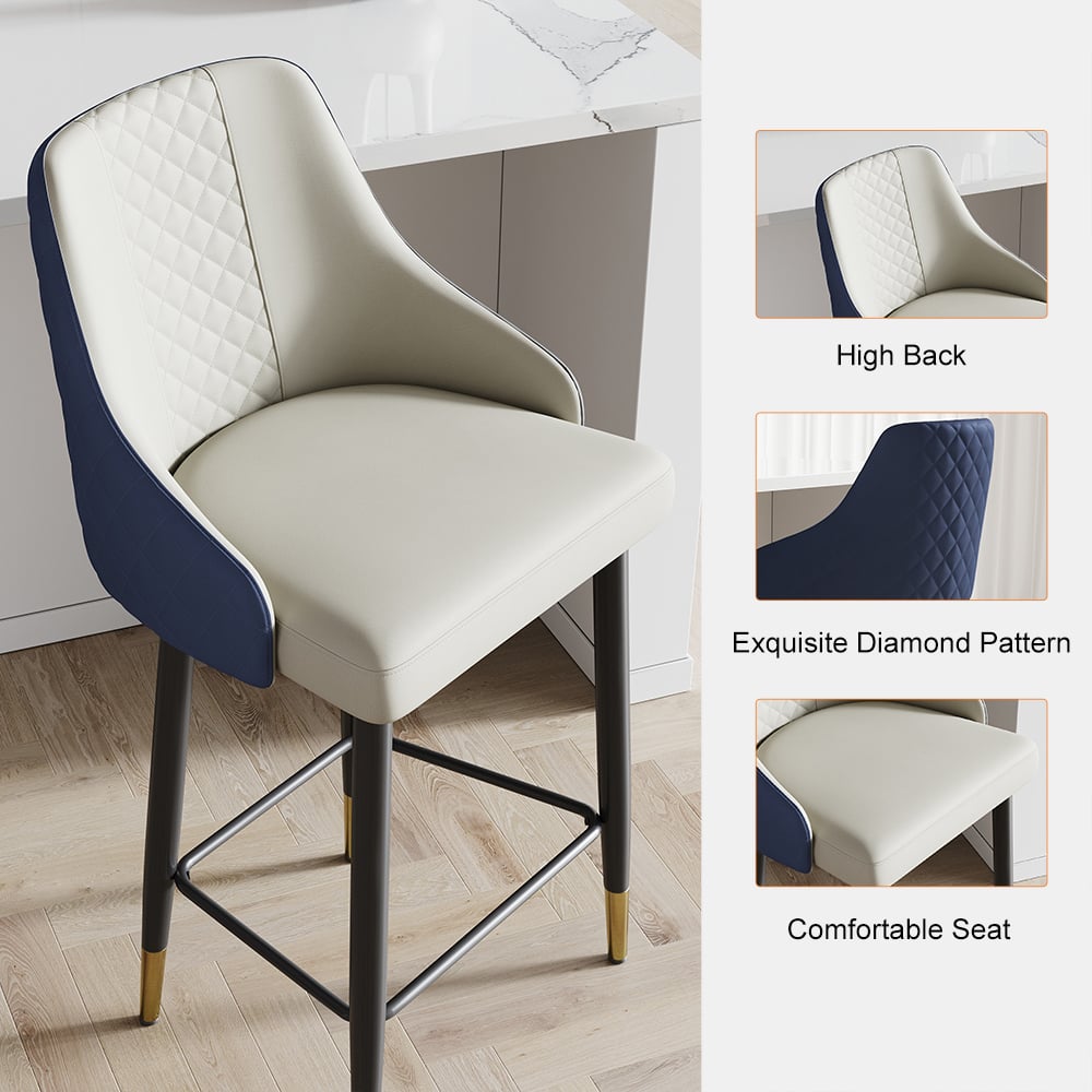 HMR Diamic Series Modern Counter Stools with PU Leather Upholstery - Blue, 1-Piece
