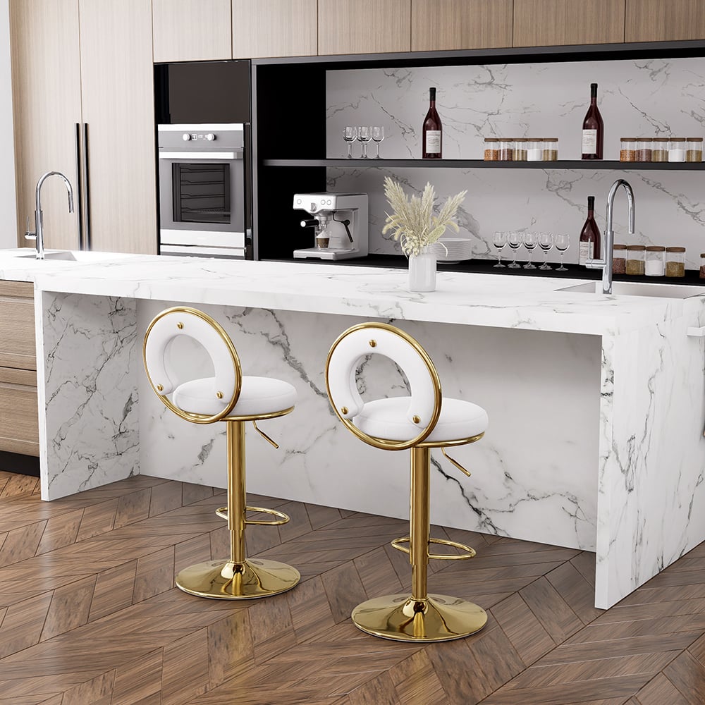 HMR - Set of 2 Modern Adjustable Swivel Velvet Bar Stools or Counter Stools with Upholstery