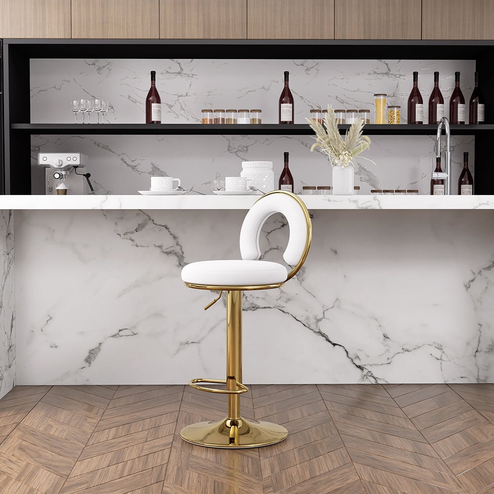 HMR - Set of 2 Modern Adjustable Swivel Velvet Bar Stools or Counter Stools with Upholstery