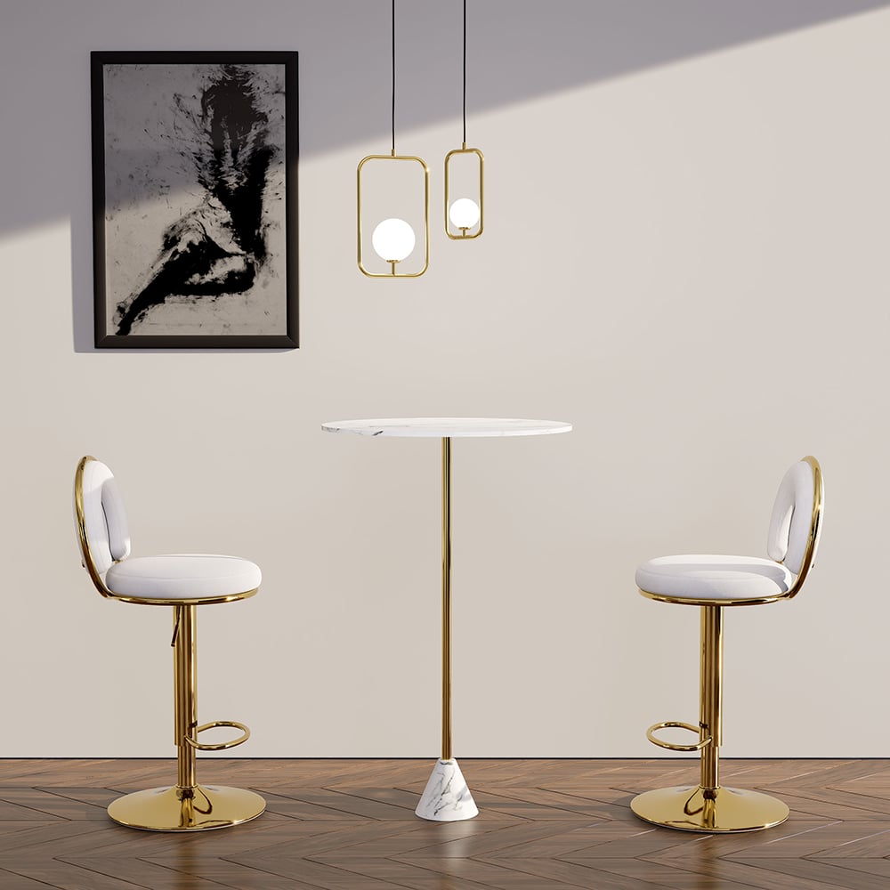 HMR - Set of 2 Modern Adjustable Swivel Velvet Bar Stools or Counter Stools with Upholstery