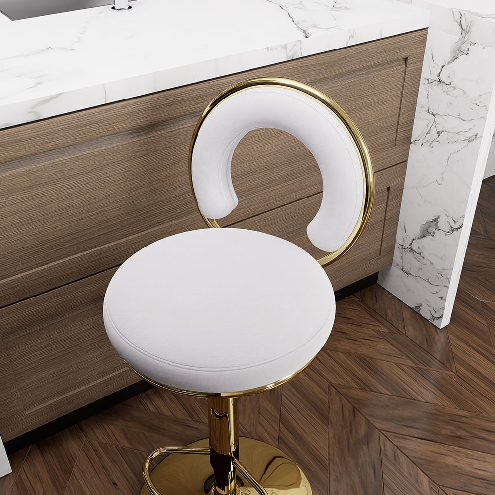 HMR - Set of 2 Modern Adjustable Swivel Velvet Bar Stools or Counter Stools with Upholstery