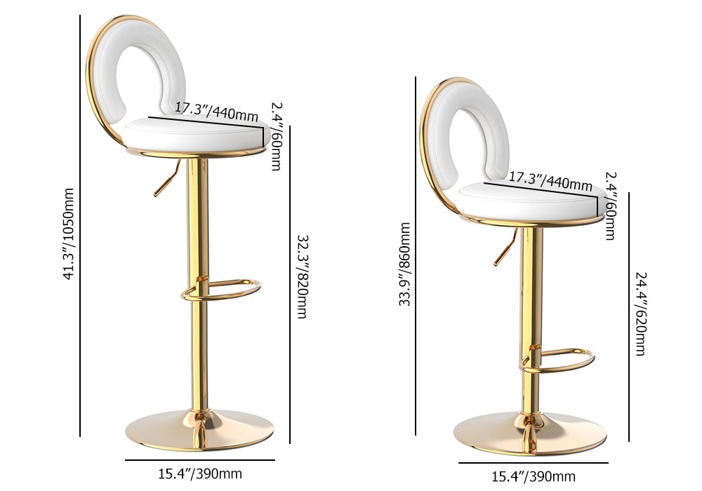 HMR - Set of 2 Modern Adjustable Swivel Velvet Bar Stools or Counter Stools with Upholstery