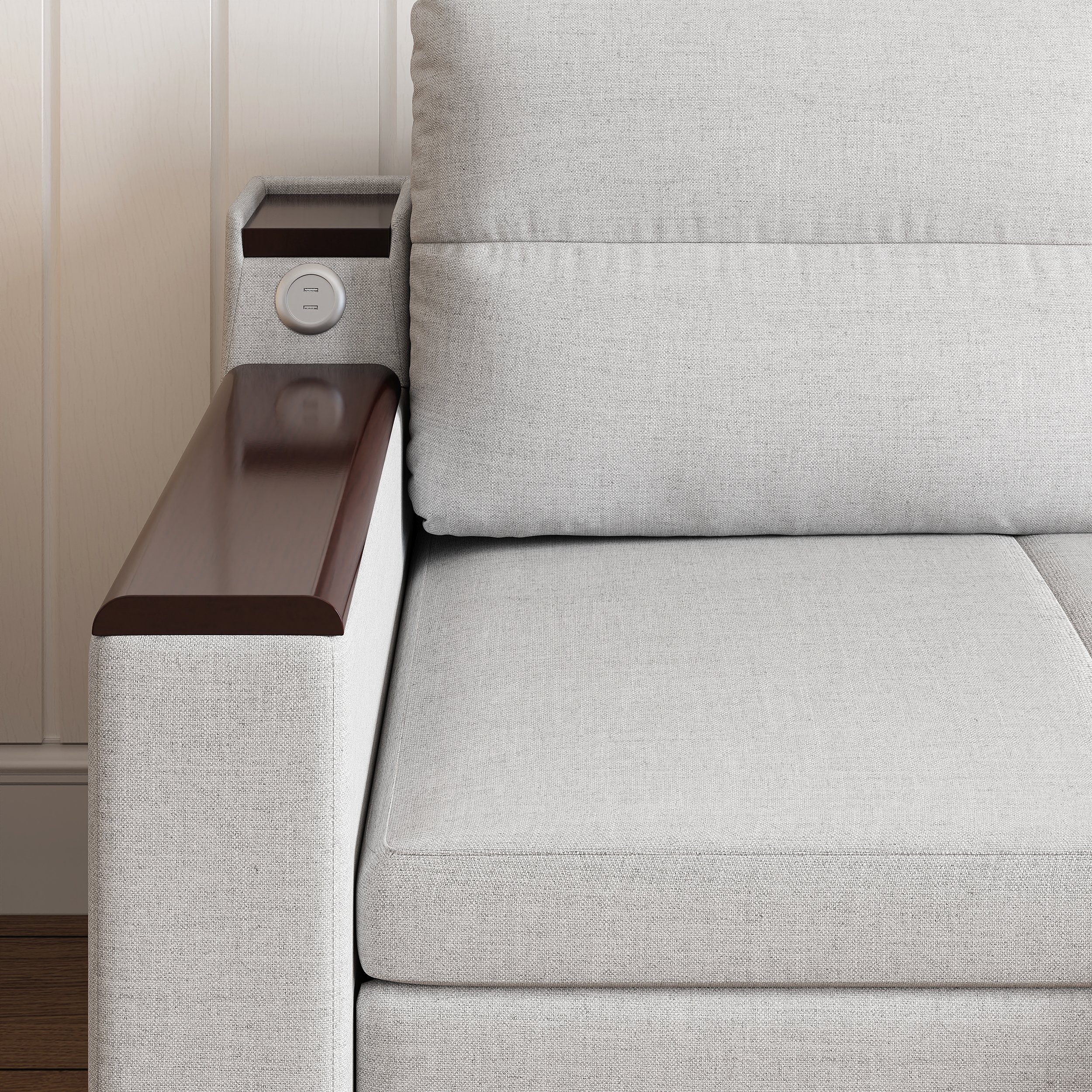 HMR 83" King 3-Seater Sleeper Sofa with Trundle & USB Port - Light Gray, Linen