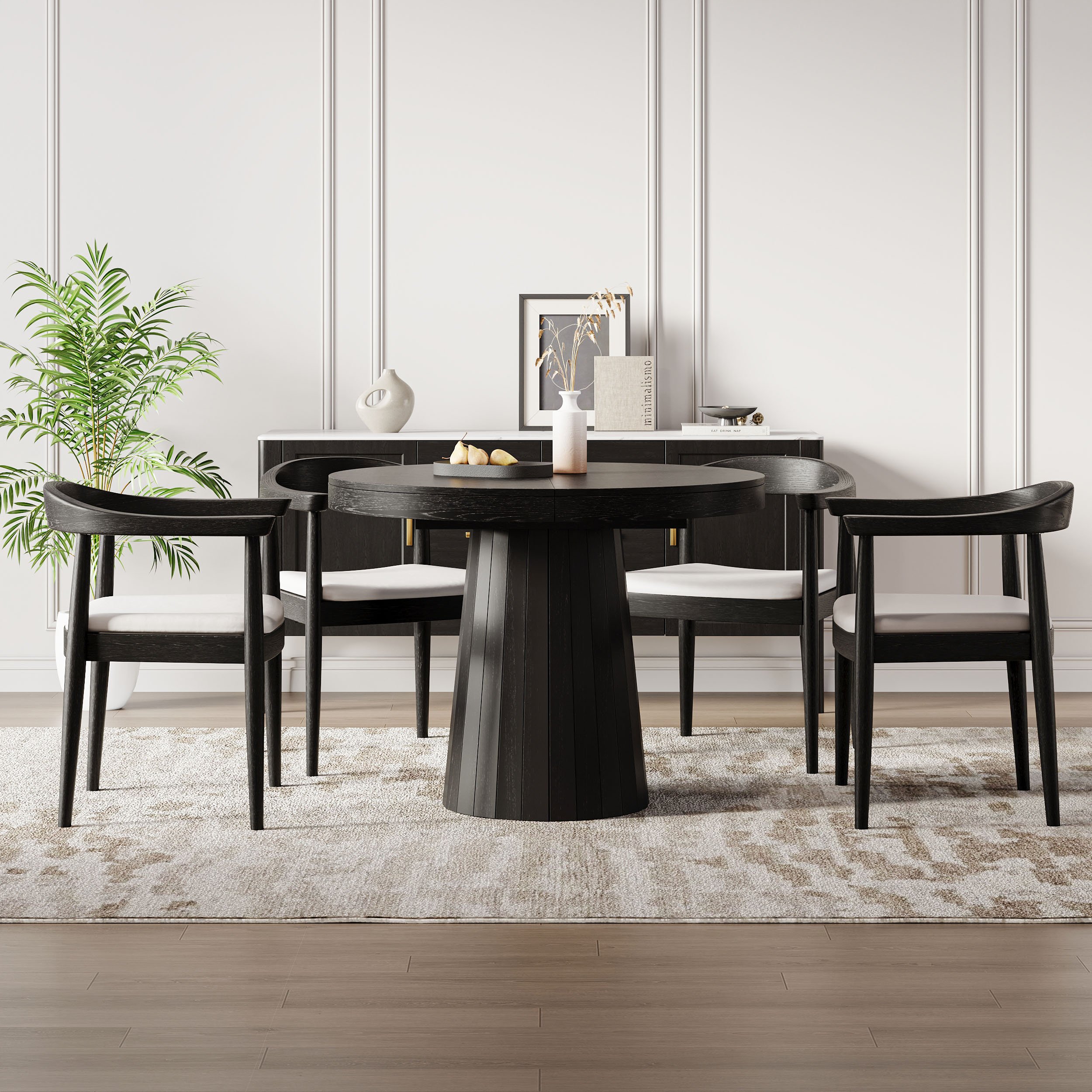 HMR Modern Wood Upholstery Dining Chair - Black, Performance Leather, 1-Piece