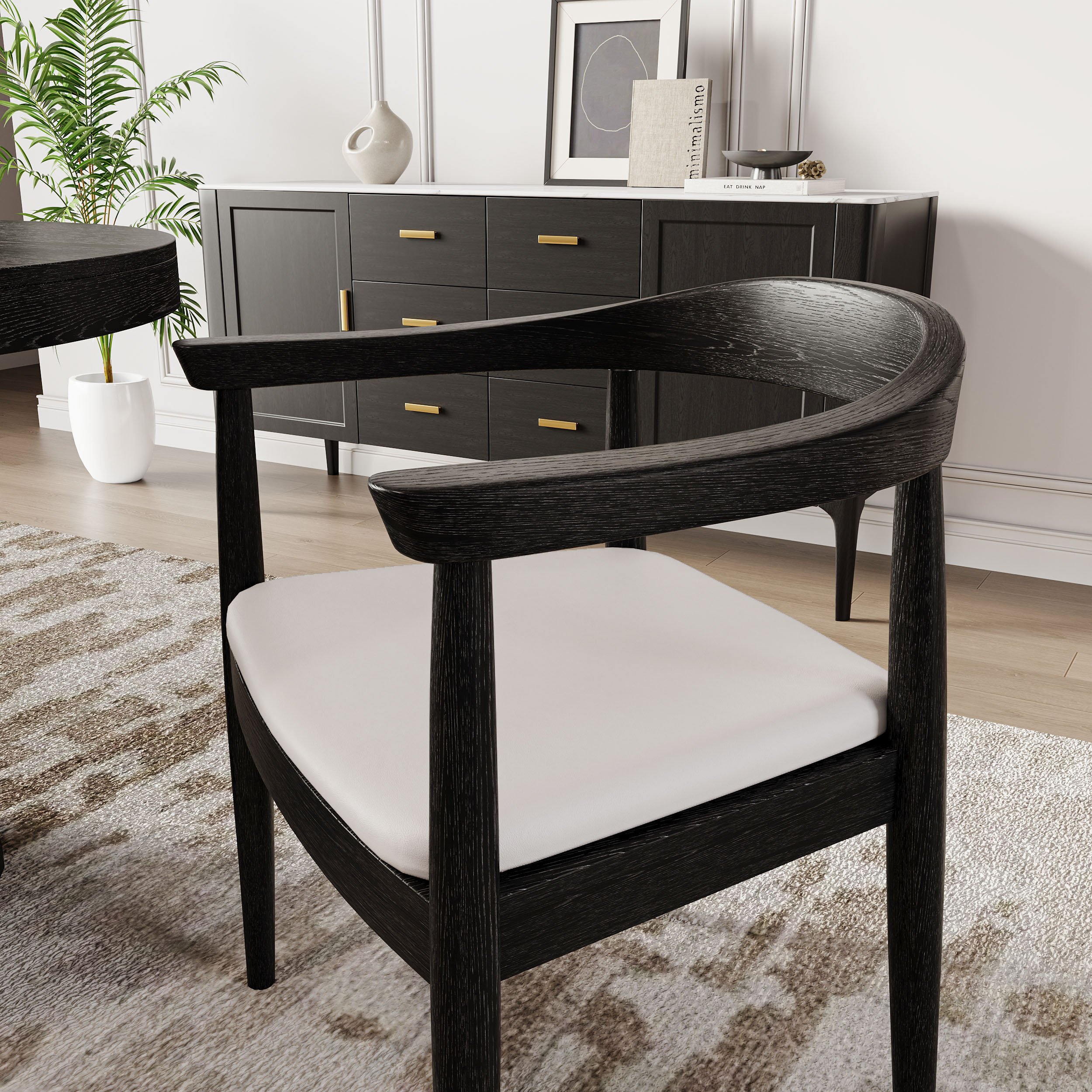 HMR Modern Wood Upholstery Dining Chair - Black, Performance Leather, 1-Piece