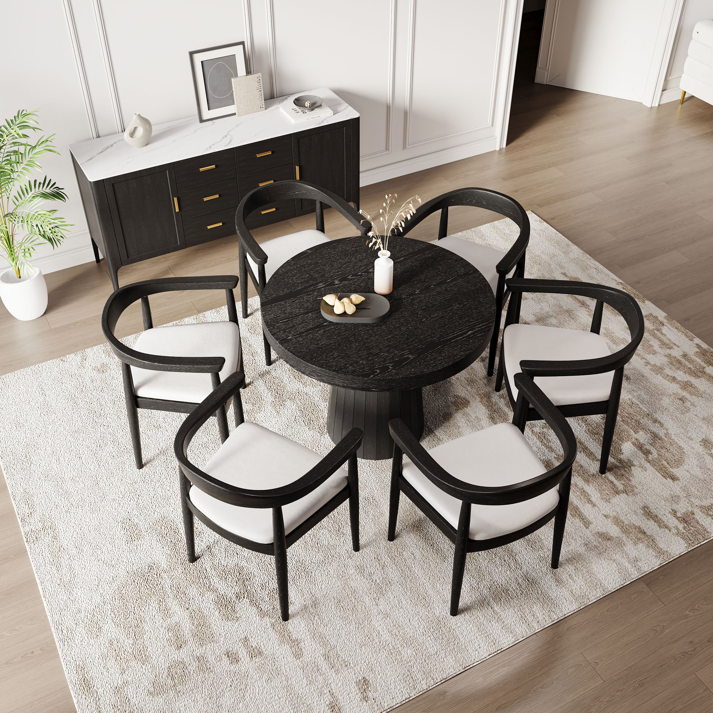 HMR Modern Wood Upholstery Dining Chair - Black, Performance Leather, 1-Piece