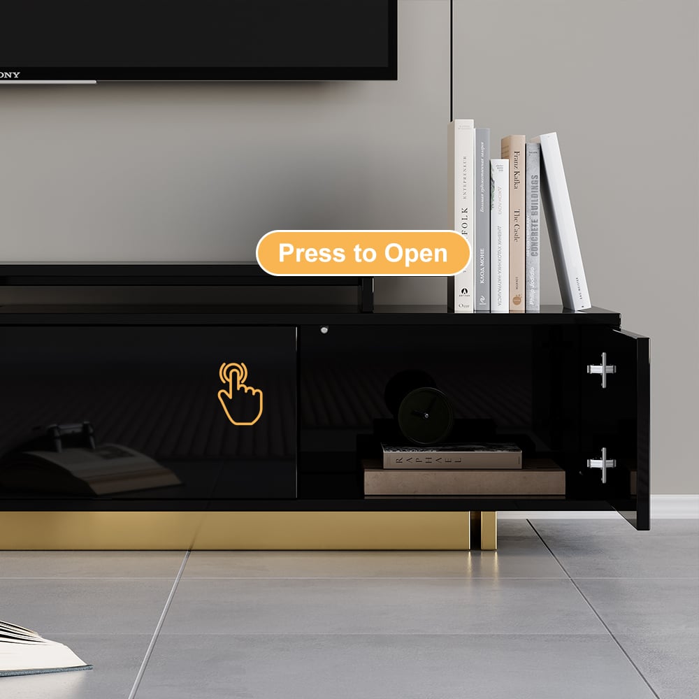 HMR Mordelle Glossy Extendable TV Stand & Coffee Table Set - Black, Style A