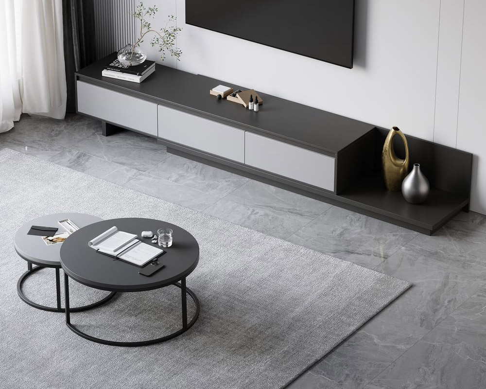 HMR Fero Extendable TV Stand & Nesting Coffee Table Set - Gray, 78.7"W x 15.7"D x 13.8"H, Style B