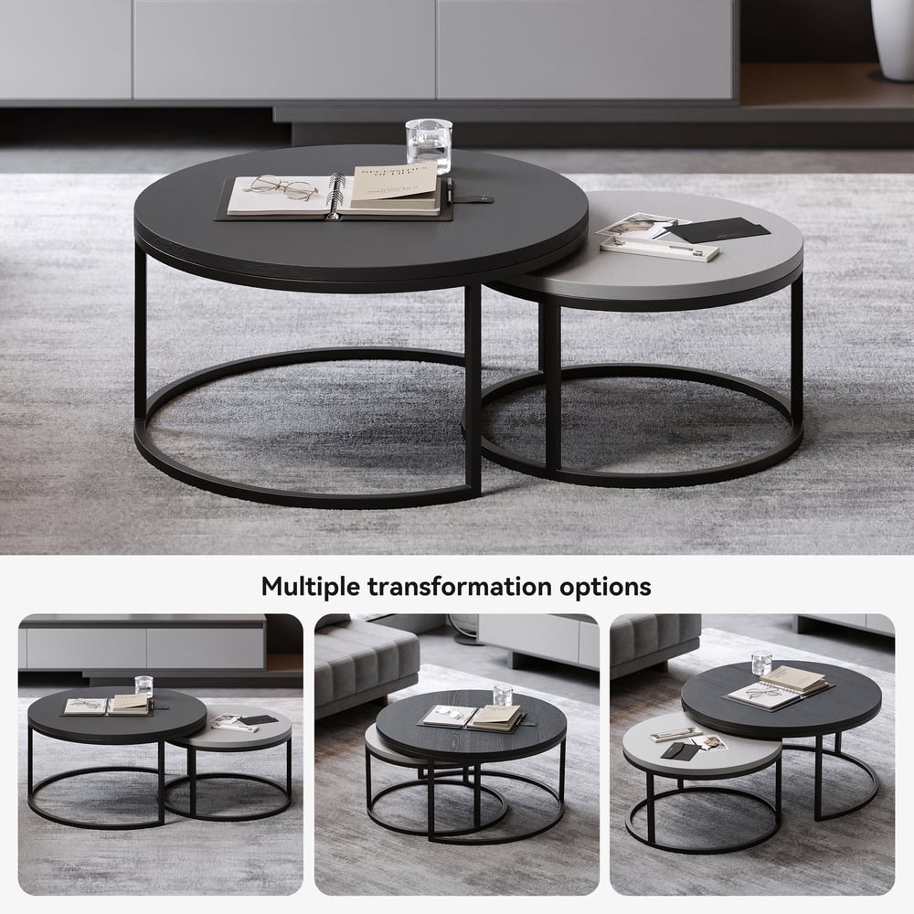 HMR Fero Extendable TV Stand & Nesting Coffee Table Set - Gray, 78.7"W x 15.7"D x 13.8"H, Style B