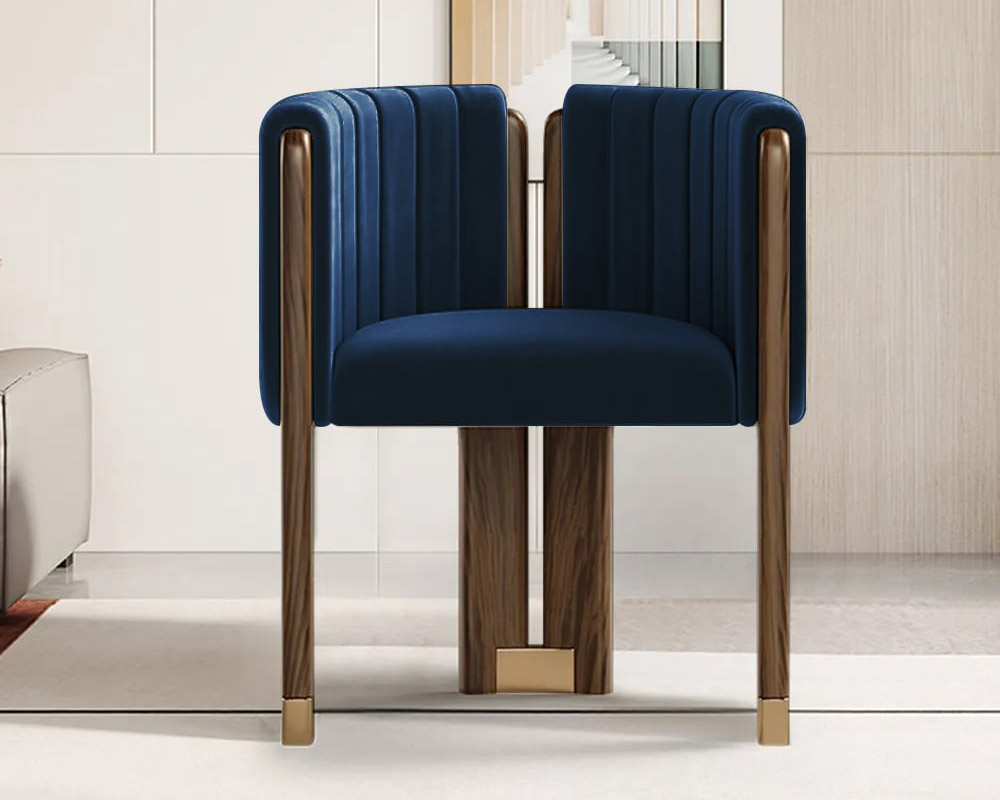 HMR - Velvet Fluted Upholstered Accent Chair with Wood Frame