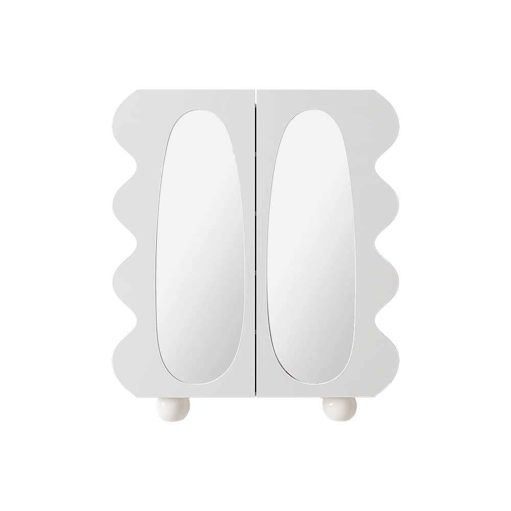 HMR - 37.8" Modern White 15-Pairs Shoe Storage Wave Design Mirror Shoe Cabinet Ample Storage