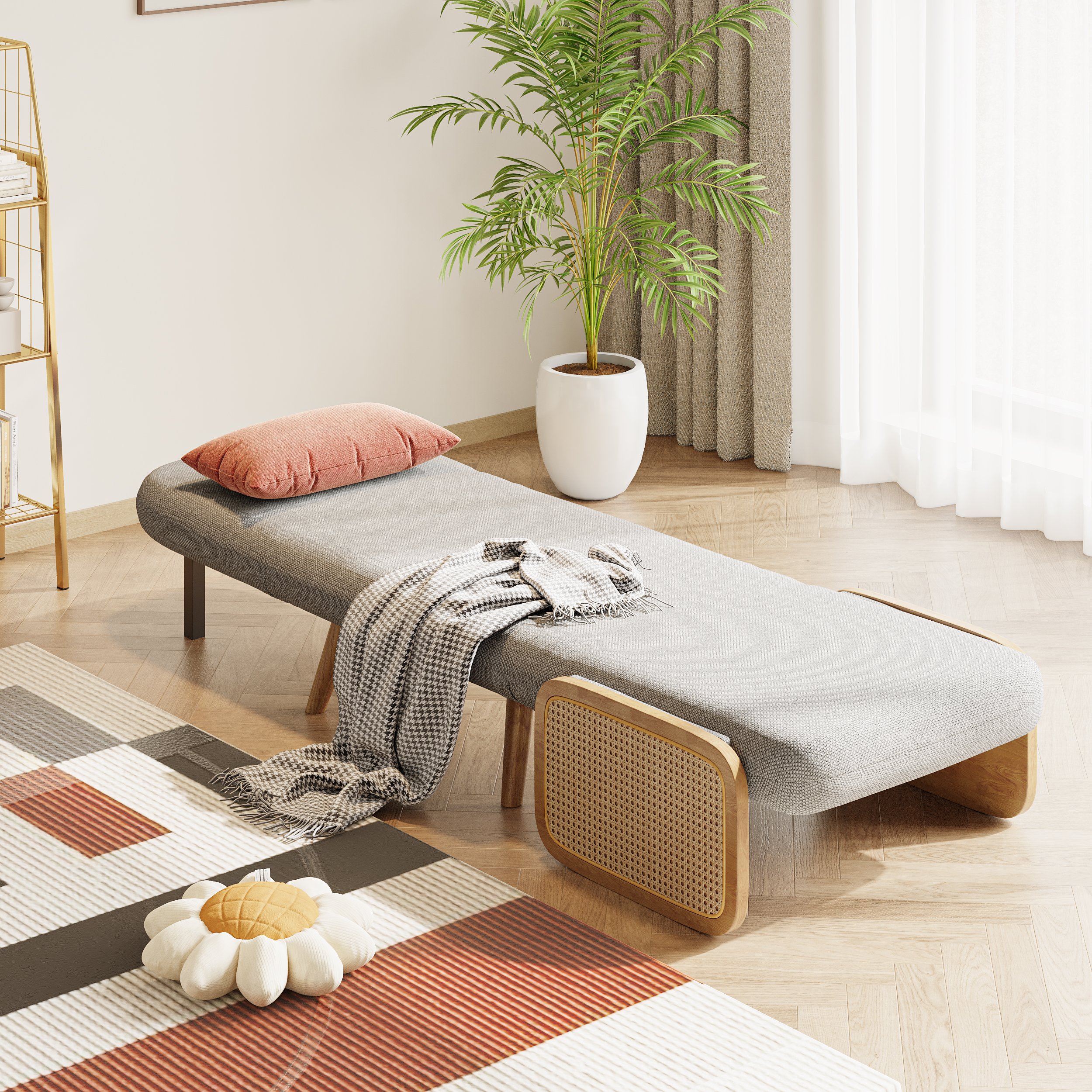 HMR 28" Twin Linen & Rattan Sleeper Sofa Bed Chair - Gray