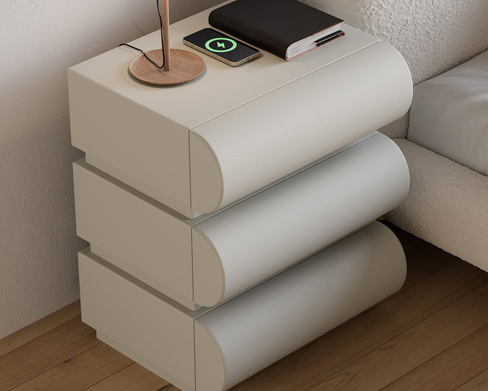 HMR Humply Modern Leather Smart Nightstand with Wireless Charger Drawers - Light Gray, 3-Drawer, Single