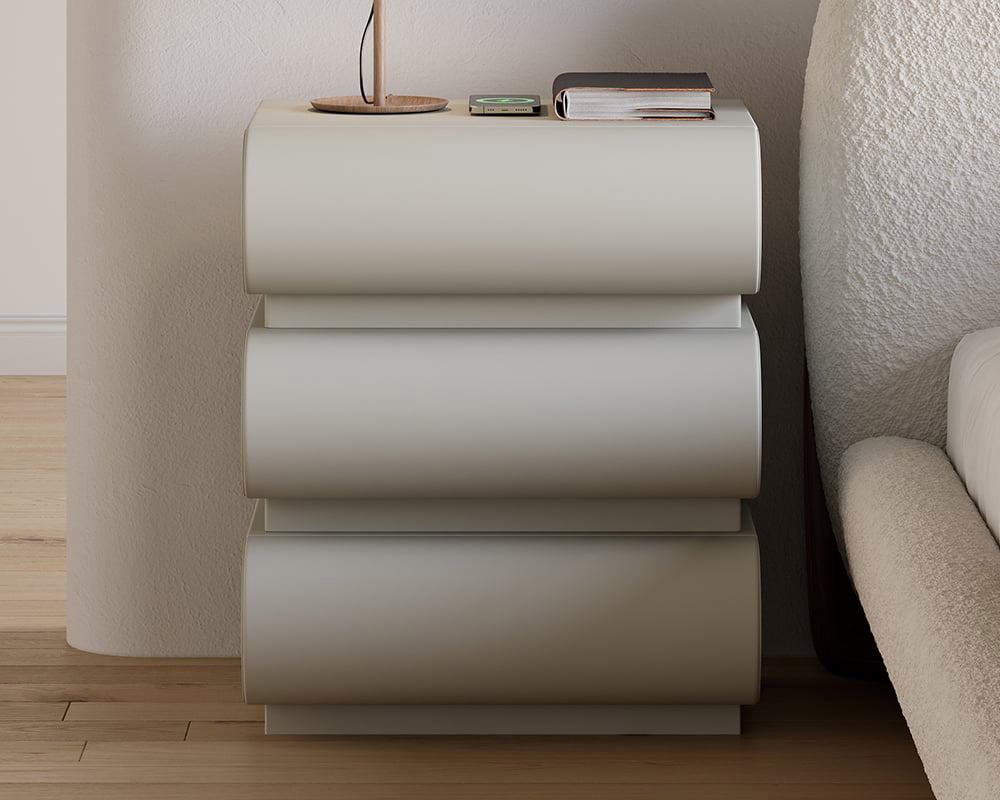 HMR Humply Modern Leather Smart Nightstand with Wireless Charger Drawers - Light Gray, 3-Drawer, Single