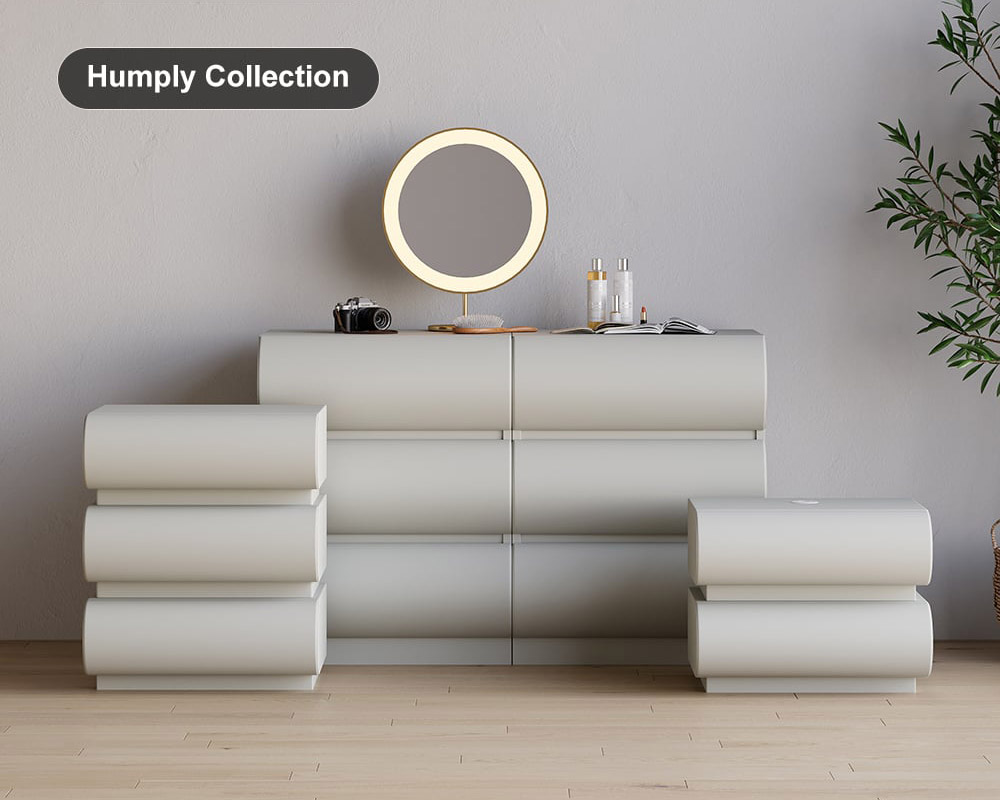 HMR Humply Modern Leather Smart Nightstand with Wireless Charger Drawers - Light Gray, 3-Drawer, Single