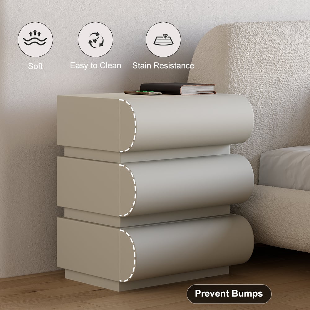 HMR Humply Modern Leather Smart Nightstand with Wireless Charger Drawers - Light Gray, 3-Drawer, Single