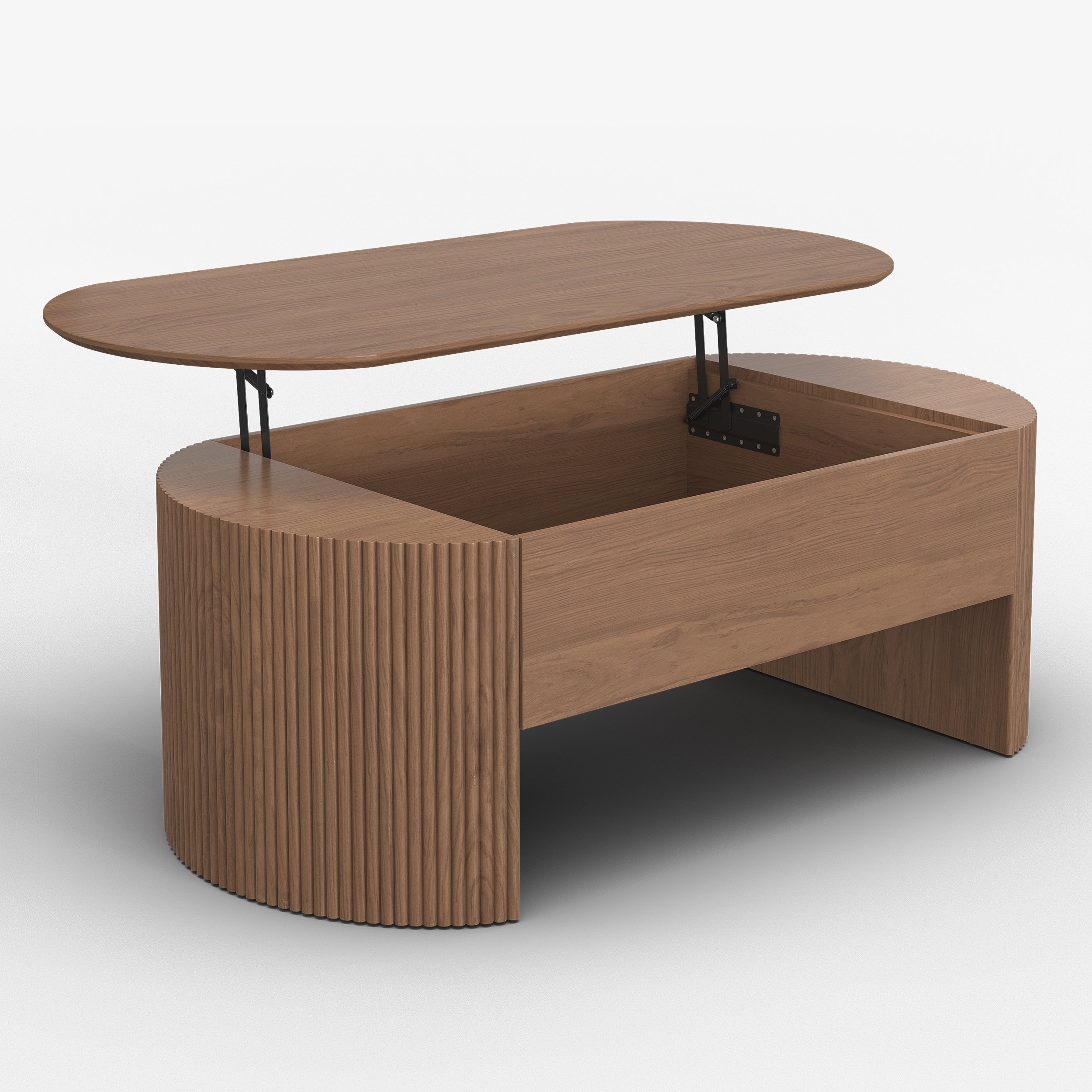 HMR - 47" Oval Walnut Lift Top Mid-Century Modern Coffee Table