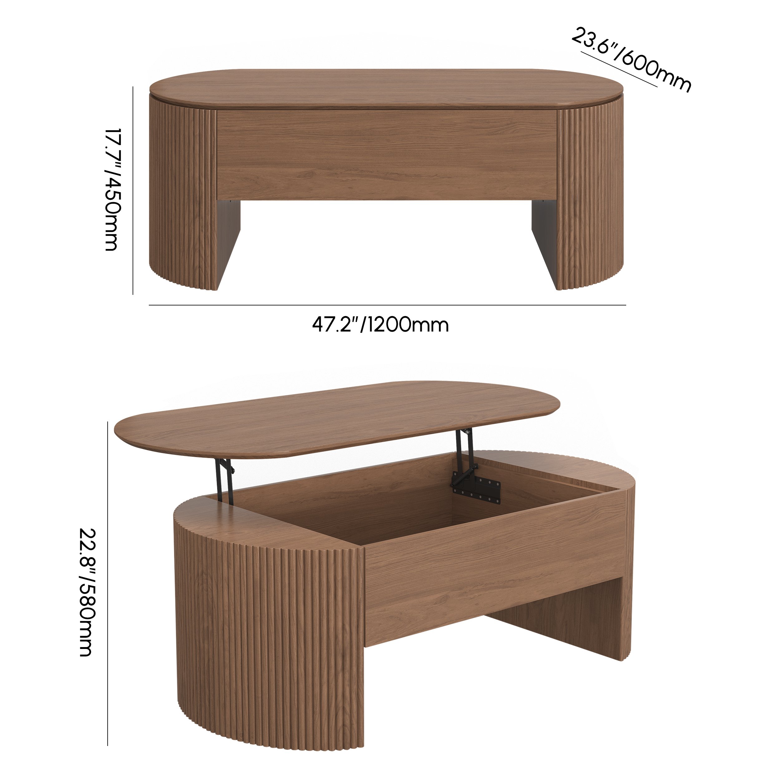 HMR - 47" Oval Walnut Lift Top Mid-Century Modern Coffee Table