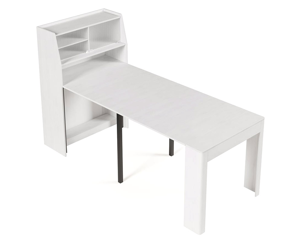 HMR 70.9" Farmhouse Extendable Dining Table with Storage Sideboard Seats 4-6 People - White