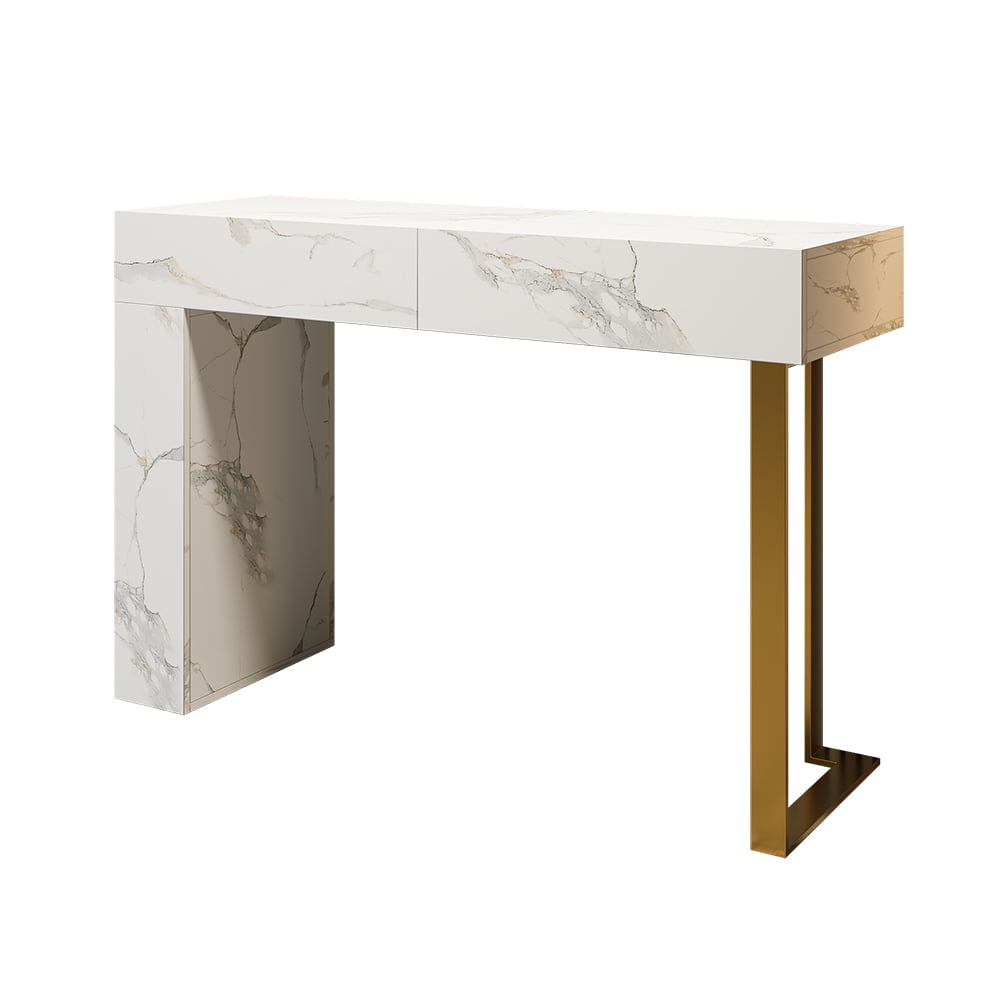 HMR - 47.2" White Console Table Modern Rectangle Accent Table For Entryway with 2 Drawers