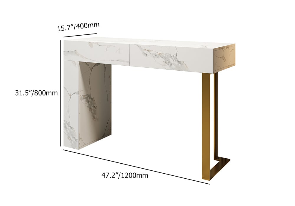 HMR - 47.2" White Console Table Modern Rectangle Accent Table For Entryway with 2 Drawers