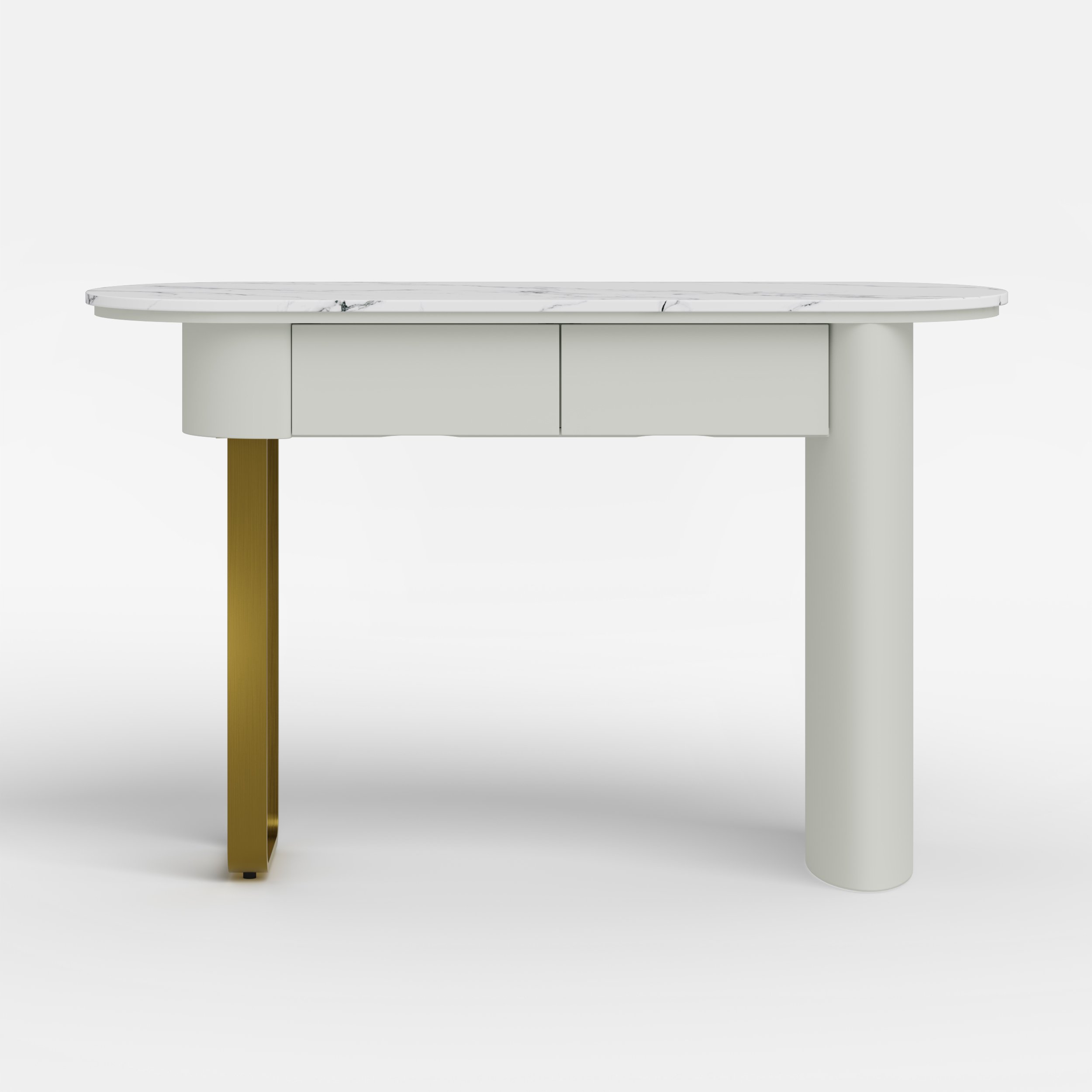 HMR - 45" White Marble Console Table with 2-Drawer