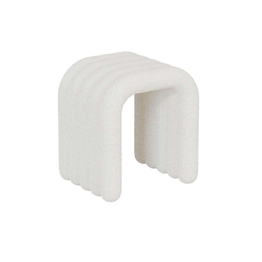 HMR - Modern White Teddy Velvet Vanity Stool Backless Makeup Accent Chair