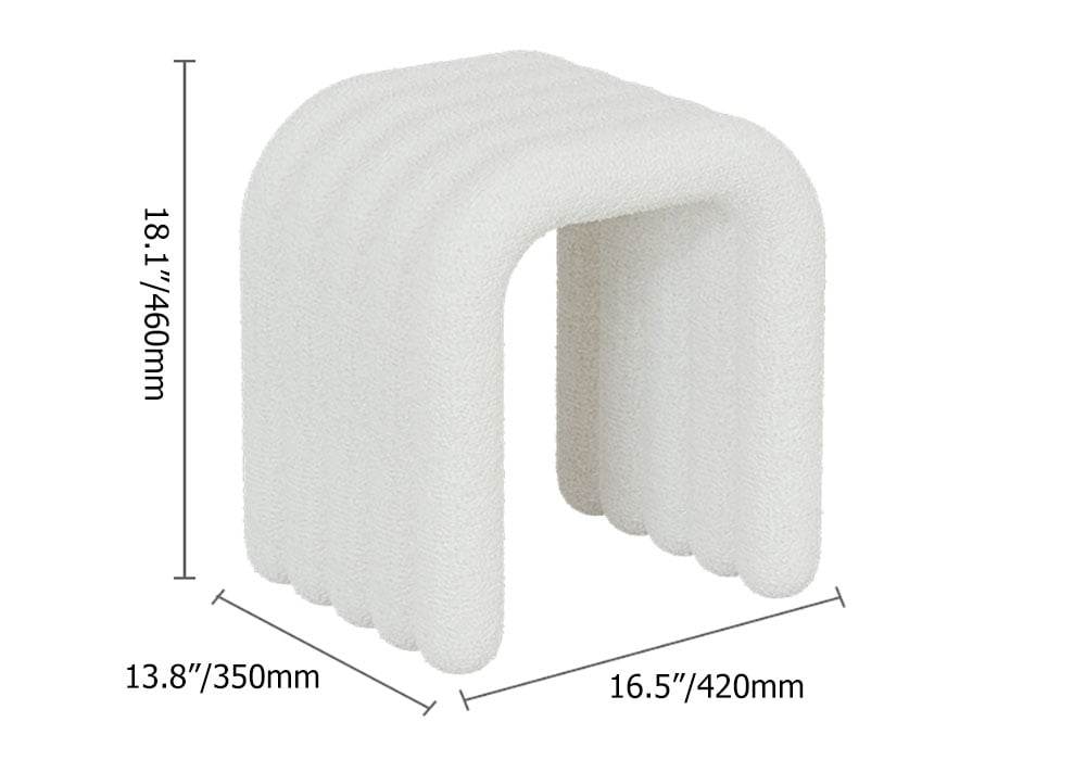 HMR - Modern White Teddy Velvet Vanity Stool Backless Makeup Accent Chair