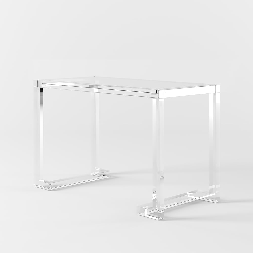 HMR Savea Series Modern 39" Rectangular Office Writing Desk - Clear, Tempered Glass