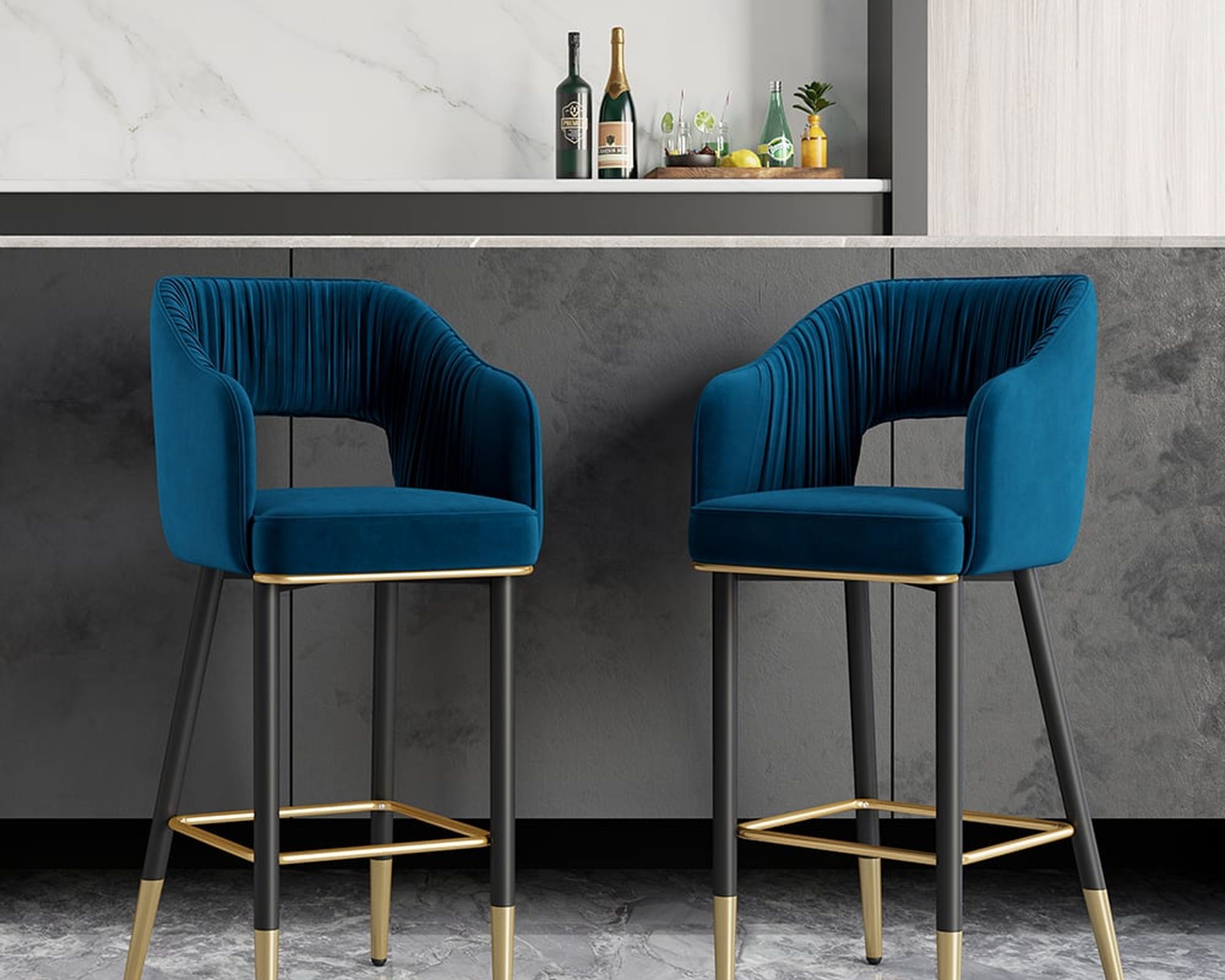 HMR - Modern 43" Bar Stools with Velvet Upholstery