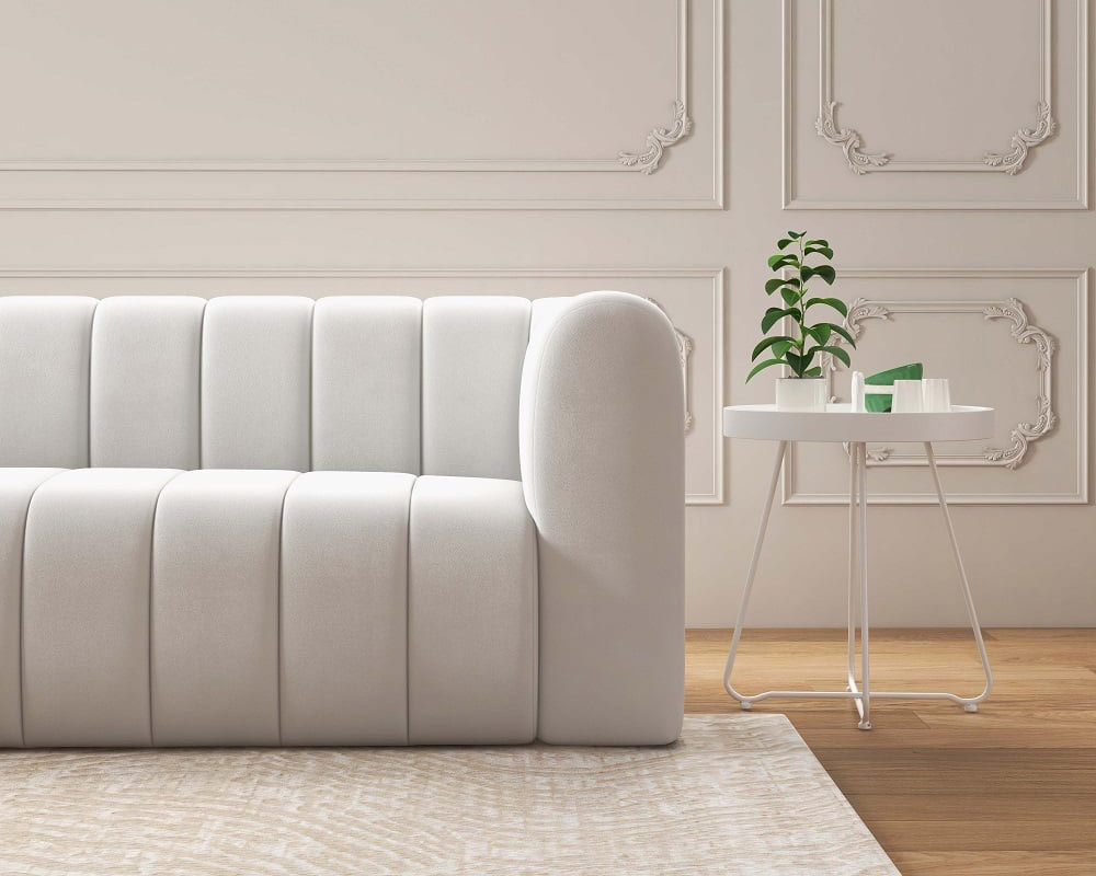 HMR Modern 3-Seater Sofa with Velvet Upholstered - White