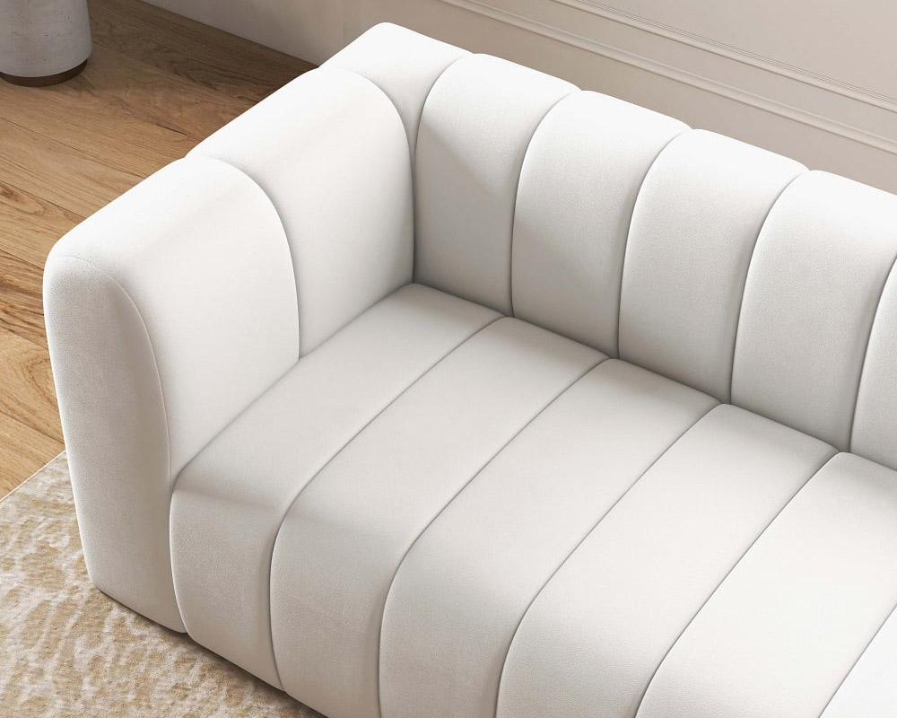 HMR Modern 3-Seater Sofa with Velvet Upholstered - White